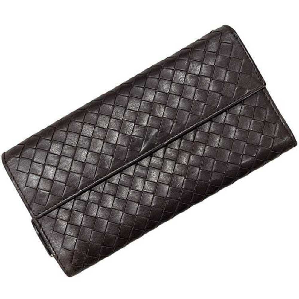 Bottega Veneta Bifold Long Wallet Intrecciato Weave Leather Brown